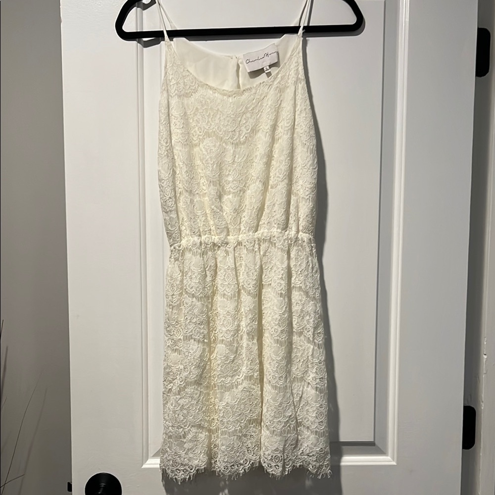 Charles Henry Cream/white Spaghetti Strap Dress